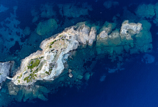 Top down photo from rocks by the sea at Andros