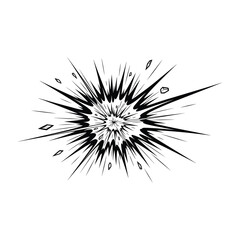 Fototapeta premium Black and white comic book explosion burst effect with sharp lines and small debris action