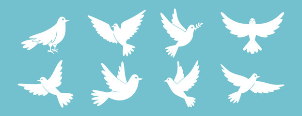Dove of peace silhouette icon set. drawing flying pigeon clipart symbol collection