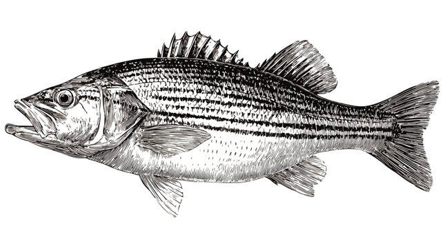 Vintage Engraved Striped Bass Fish Illustration for Design Projects