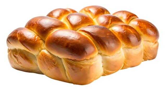 Closeup of a freshly baked challah bread isolated on transparent background the goldenbrown crust is shiny and the bread is soft and fluffy