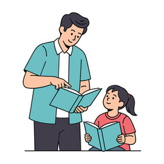 Obraz premium Man and girl reading books together with a white background education learning