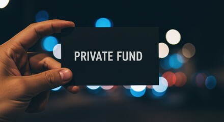Private Fund Holding a Black Card with Text Against a Blurred Bokeh Background