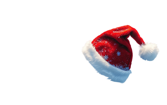 Classic red Santa hat with fluffy white trim and pom pom for festive holiday season isolated on transparent background PNG