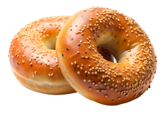 Two sesame bagels isolated on transparent background, a popular choice for breakfast, providing a satisfying and flavorful start to the day or a snack