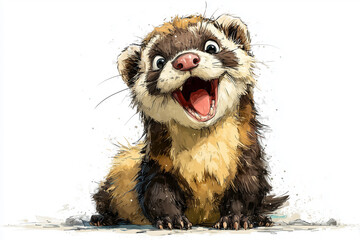 Cartoon-style ferret with playful expression, isolated on white background

