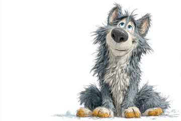 Cartoon-style wolf illustration, friendly yet wild look, isolated on white background.

