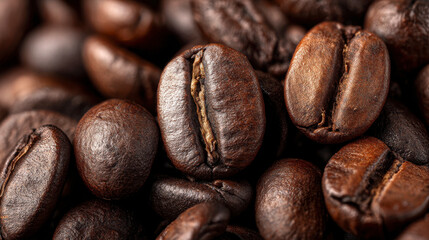 Macro View of Roasted Coffee Beans Perfect for Morning Brew