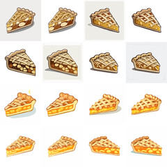 Apple, Nut and Custard Pie Slice Vector Set — Sweet Dessert Illustrations with Lattice Crust Variations