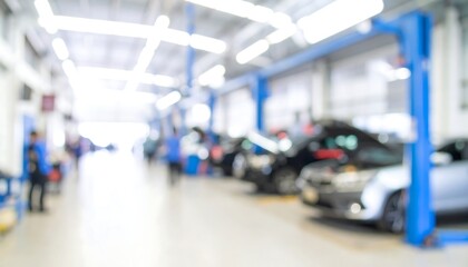 Obraz premium Blurry interior of a car repair shop