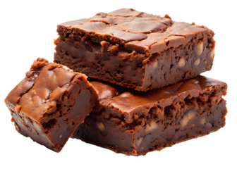 A tempting stack of homemade chocolate brownies isolated on transparent background, a perfect dessert for any occasion, rich and satisfying