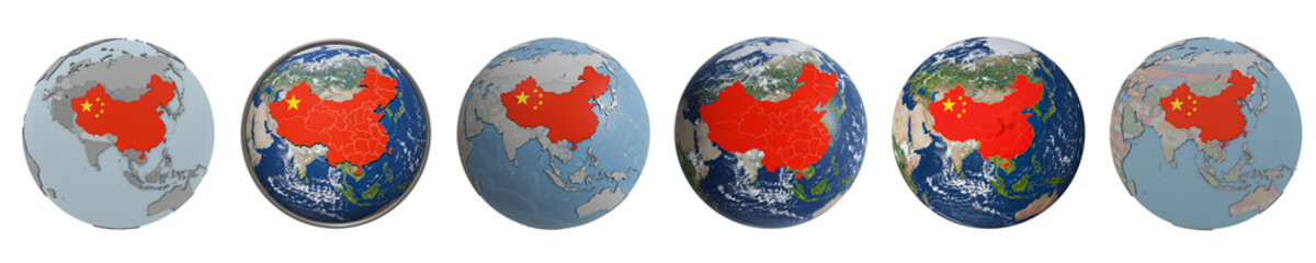 Naklejka premium Earth Globe with China Country Highlight On Transparent Background