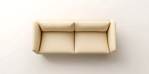 Obraz premium Top view of a cream-colored loveseat on a white surface. Clean lines and minimalist design offer a modern, comfortable seating solution.