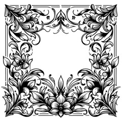 Elegant black and white antique frame vector with floral ornaments