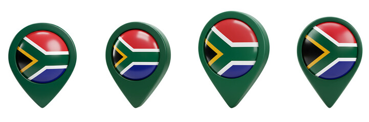 South Africa Flag Location Icons on Transparent Background