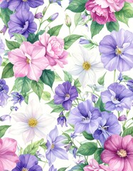 Floral seamless pattern, watercolor style