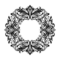 Elegant black and white antique frame vector with floral ornaments