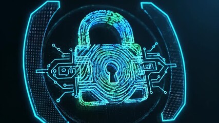 Digital Security: A luminescent, modern representation of cybersecurity, showcasing a digital lock intertwined with fingerprint biometrics, symbolizing secure access. - Powered by Adobe