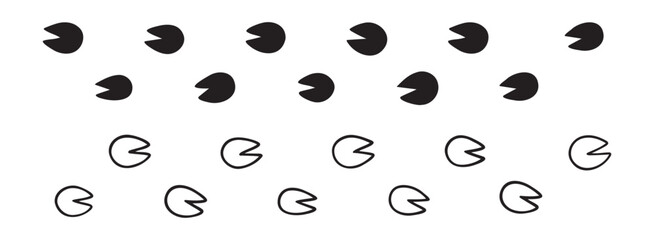hoofprints leg touch stamp line set. flat dark black ink hand drawn footprint hooves retro art etch contour comic style. 