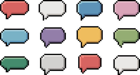 Pixelated Bubbles: A collection of colorful pixelated speech bubbles, arranged in a grid, inviting to interaction.