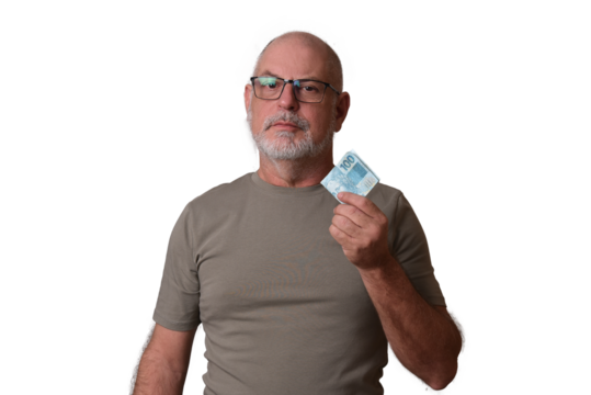 Financial value of Brazilian real notes. Man holding money in cedula. Economy.