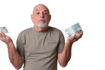 Financial value of Brazilian real notes. Man holding money in cedula. Economy.