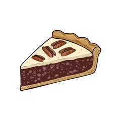 Pecan Pie Slice Vector Illustration with Nuts and Flaky Crust