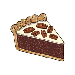 Pecan Pie Slice Vector Illustration with Nuts and Flaky Crust