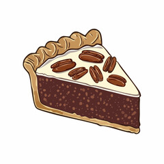 Pecan Pie Slice Vector Illustration with Nuts and Flaky Crust