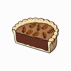 Pecan Pie Slice Vector Illustration with Nuts and Flaky Crust