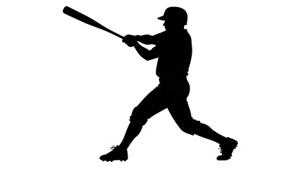 A silhouette of a baseball player in a dynamic batting stance.