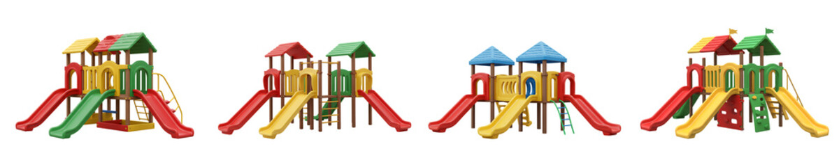 Kids Playground with Red and Yellow Slides Transparent Background
