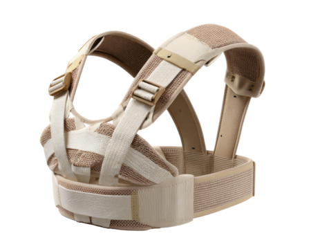 Beige supportive back brace, adjustable straps and support panels