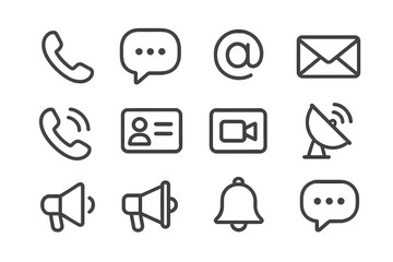 Matte Communication Icons. Line style icons of matte communication: matte phone, matte message bubble, matte email, matte envelope
