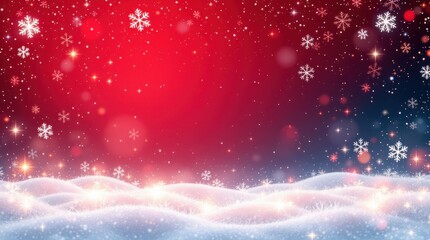 Snowflakes gently fall over a sparkling winter landscape with a colorful gradient background