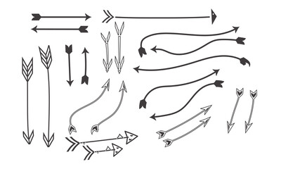 Hand Drawn Arrow Set Vector Collection of Straight, Curved and Decorative Arrows Isolated on White Background