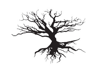 Unique flooded root silhouette vector illustration in solid black