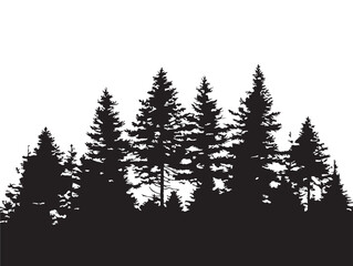 Scenic forest treeline silhouette vector illustration in solid black