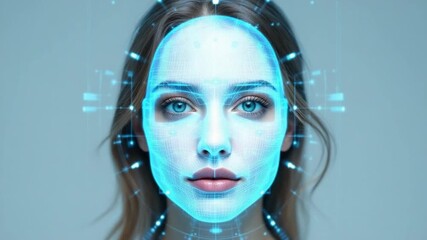 Woman face recognition technology - Powered by Adobe