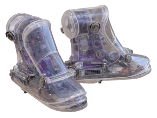 Transparent futuristic boots,  internal components visible