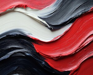 Abstract acrylic painting with red, white, and black swirls