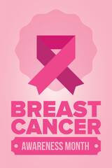 Breast Cancer Awareness Month. Pink october. Pink ribbon. Woman healthcare. Celebrate annual. Medic concept. Girl solidarity. Cancer prevention. Female disease. Poster, banner and background. Vector