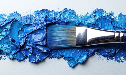 Paint brush stroke of vivid blue