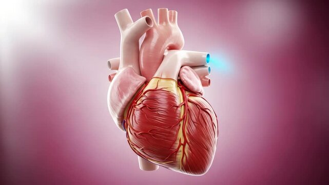 Anatomical illustration of a human heart with detailed structures