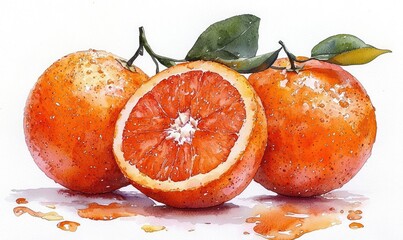 Watercolor illustration of blood oranges