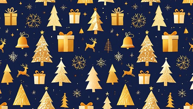 Elegant Christmas pattern with golden details on blue background