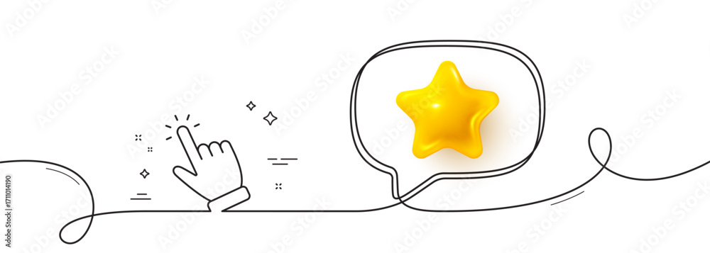 Wall mural hand cursor line icon. continuous line with 3d star. click action sign. finger pointer symbol. 3d st