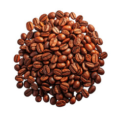 A close-up overhead view of a plentiful pile of richly roasted coffee beans transparent background