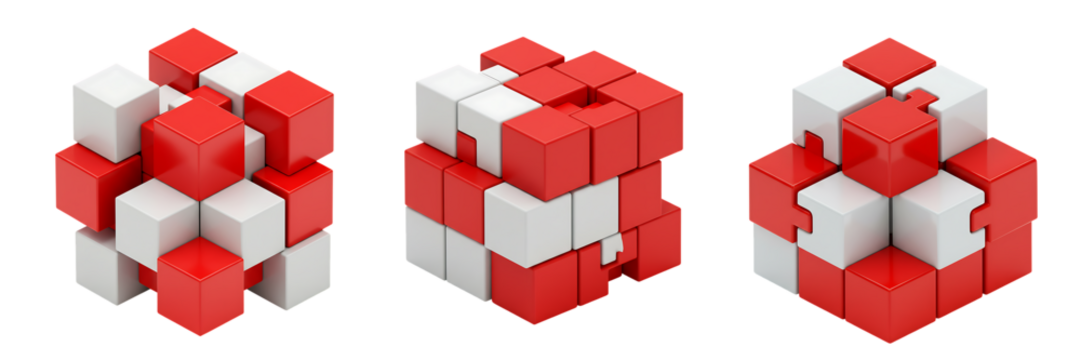 Abstract 3D Red and White Cubes Puzzle Geometric Design Transparent Background