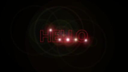Red neon hello text with lens flares on black background - Powered by Adobe